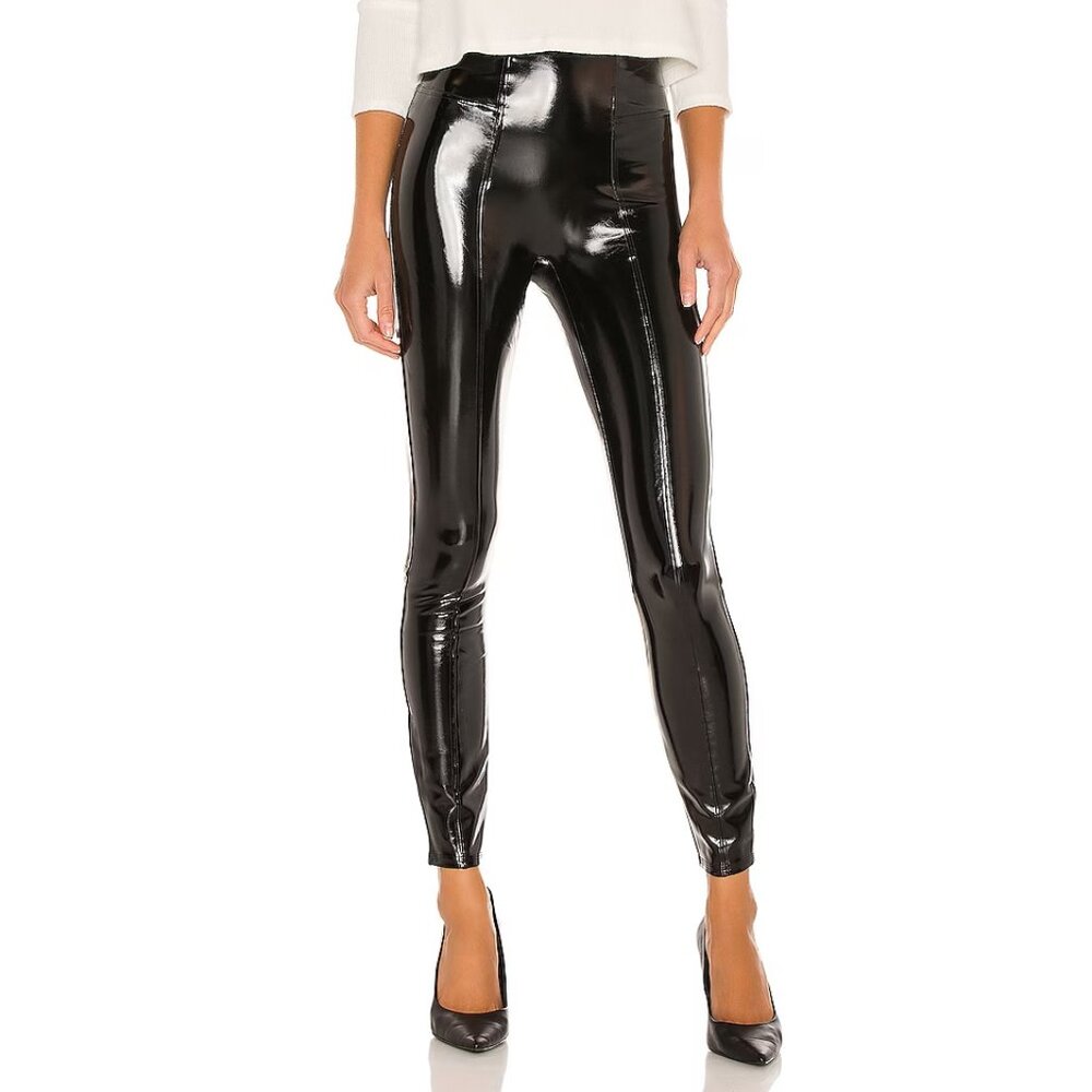 NEW! SPANX FAUX PATENT LEATHER LEGGINGS BLACK HIGH RISE WAIST sz M